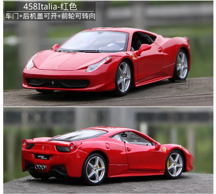 Bburago 1:24 Ferrari 458, красная модель автомобиля, литая под давлением металлическая модель, детская игрушка, подарок бойфренду, коллекция автомобилей из искусственного сплава