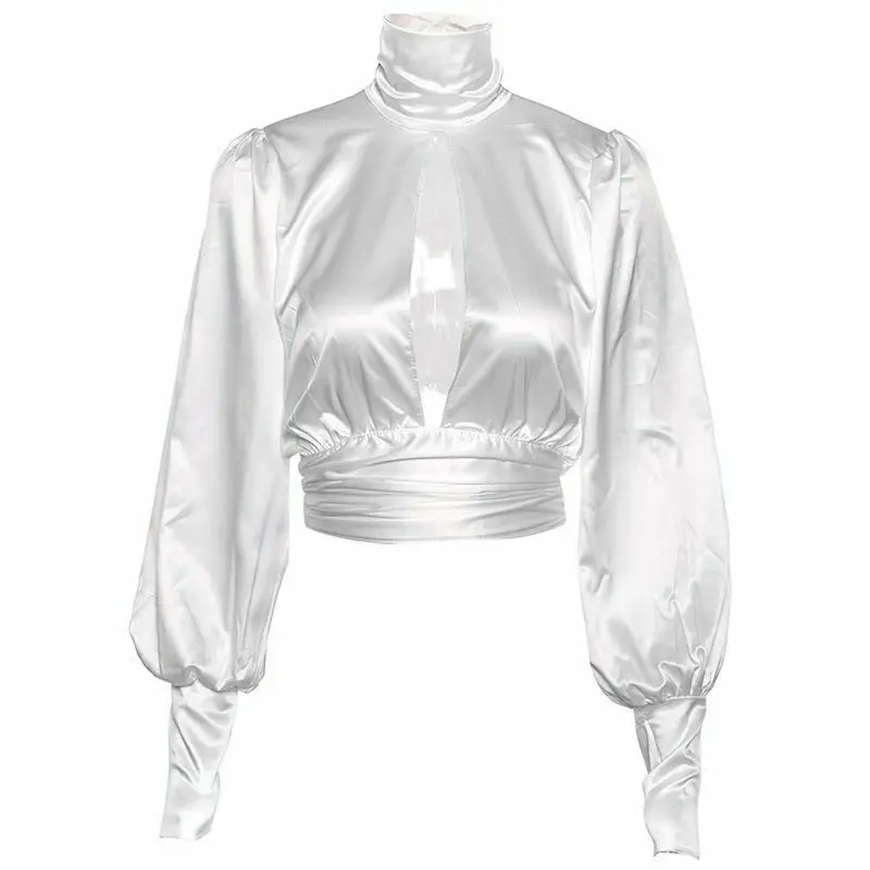 Женская модная офисная атласная блузка с длинным рукавом привлекательная
