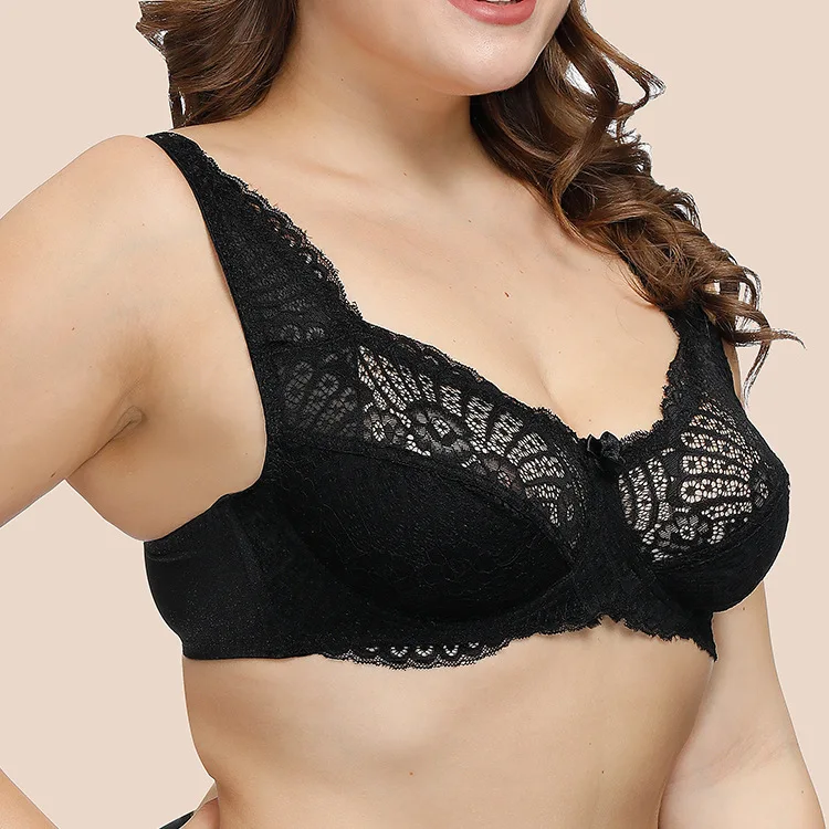 

New Plus Size Lace Bra Ultra Thin Cotton Bra Push Up Seamless Underwire Large Size Underwear Girl's Big Chest Minimizer C D Cup