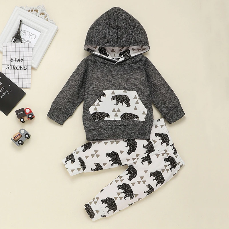 

Autumn Baby Boys Clothes Set Toddler Kids Long Sleeve Winter Cartoon Animal Print Hooded Sweatshirt Pants Baby Boy Clothes Sets