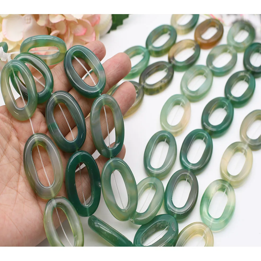 2strands/lot 36mm Natural Smooth Green Elliptical circle Agate stone beads For DIY Bracelet Necklace Jewelry Making Strand 15