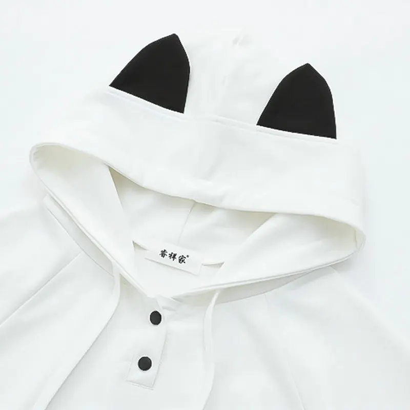 Женский плащ в стиле Харадзюку с вышитыми кошачьими лапками и ушками японском