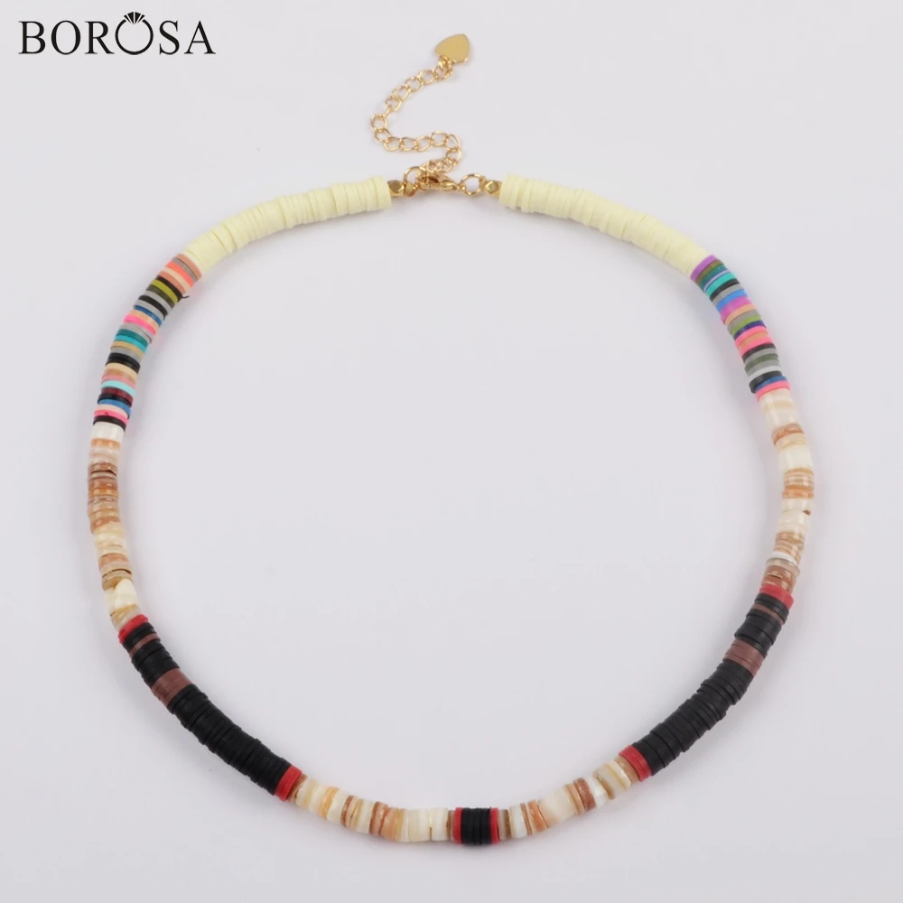 BOROSA 10 шт. бохо стиль бусины из полимерной глины глиняные ломтики ручной работы ожерелье Радуга пластик тонкий диск чокер ювелирные изделия HD0089