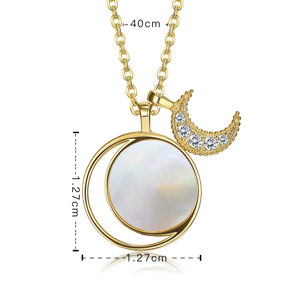 SILVERHOO 925 Sterling Silver Shiny Moon Golden Chain Necklace Charms Round Pearl Shell Pendant Necklaces For Women Jewelry