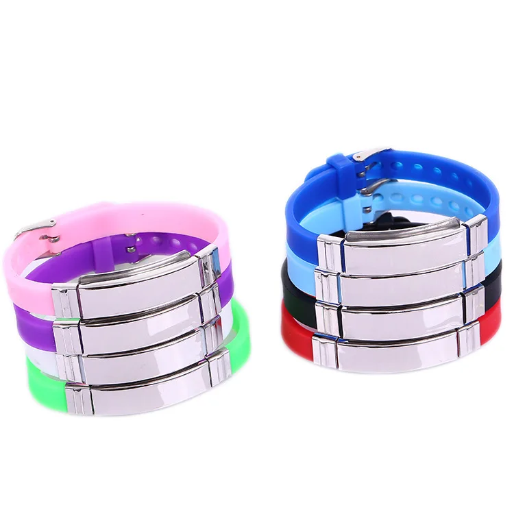 

Silicone 8 Colors Optional Watchband Bracelets Adjustable Stainless Steel Curved Tube ID Bar Student Bangle Jewelry 10pcs
