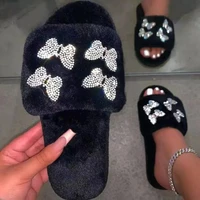 womens slippers autumn and winter new fashion solid color indoor slippers plus size european american leisure bow hair slippers