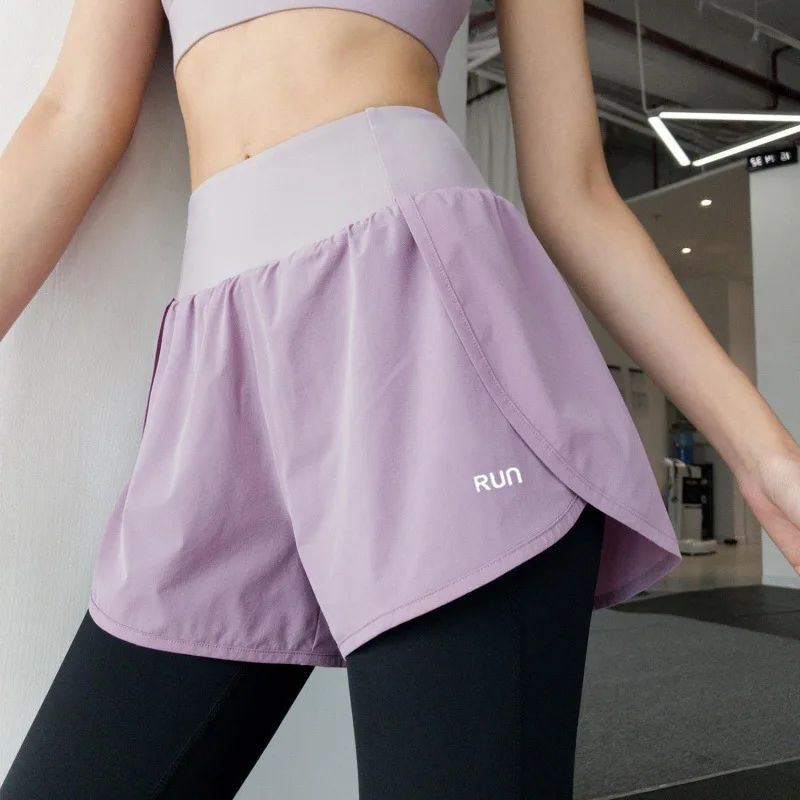 

2021 new sports pants women's pure Yoga Pants wear fake two-piece women's fitness pants