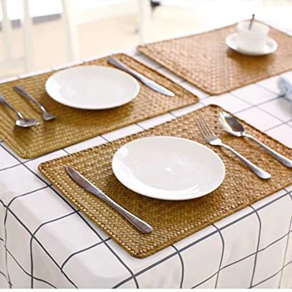Pack of 8 Natural Seagrass Place Mat 17.7 x 11.8inch Hand-Woven Rectangular Placemats Home Holiday Table Decoration | Дом и сад
