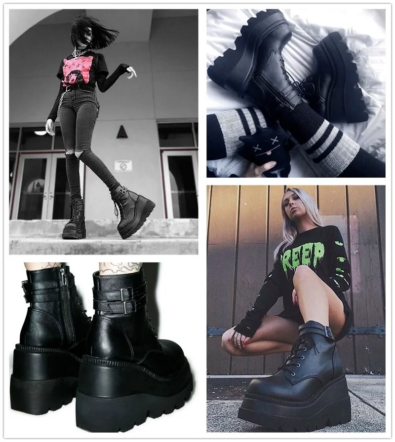 Brand Design 2021 Big Sizes 43 Platform High Heels Cosplay Fashionable Autumn Winter Wedges Shoes Ankle Boots Women Booties  PU