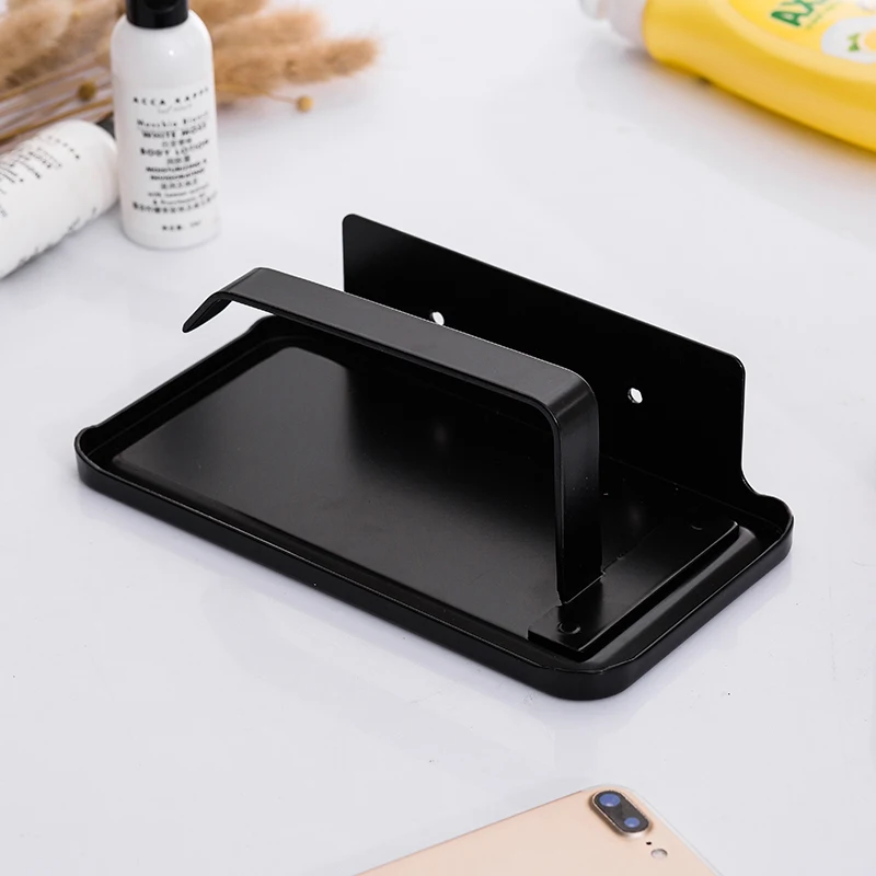 

Black Wall Mounted Toilet Paper Holder Aluminium Tissue Paper Rack Roll Holder With Phone Storage Shelf Bathroom Accessories