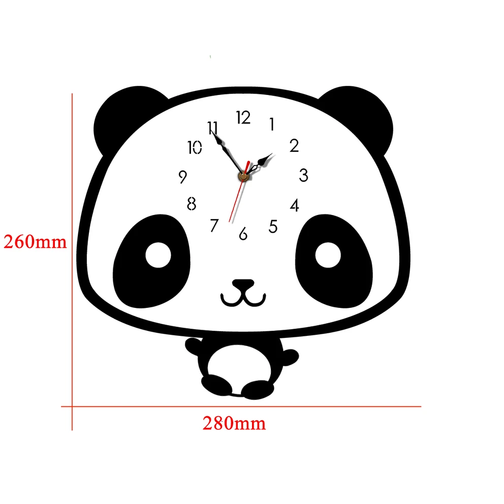 

cartoon wall clock High Quality Acrylic Material Silent Movement Lovely Panda Image Black White Animal Kid' Room Wall Decoration