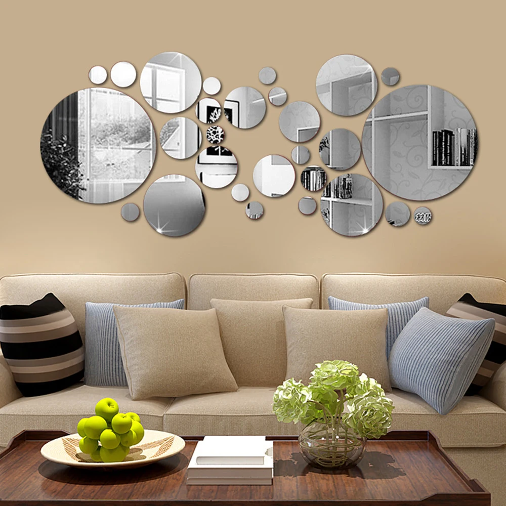 

26/24pcs Acrylic Mirror Surface Polka Dots Circle Wall Sticker Home Decor Living Room Bedroom Decoration Poster Round Art Mural