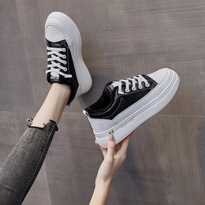 

Fashion Autumn Winter White Women Platform Shoes Woman Fashion Sneakers High Quality PU Casual Shoes Ladies Shoes Loafers Warm
