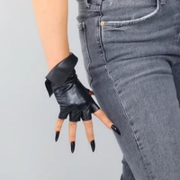 real leather semi finger gloves female imported sheepskin fashion black fingerless women half fingers driving gloves wzp59