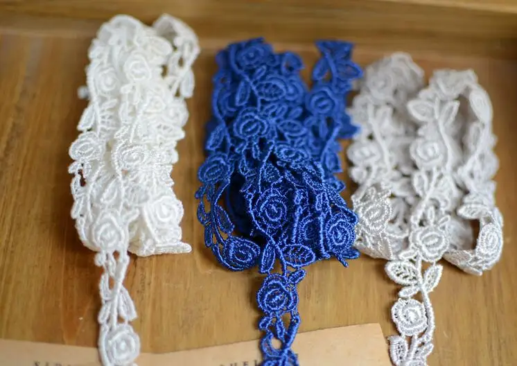 5 метров белый синий цветок кружевная отделка вязаная Свадебная вышивка сделай