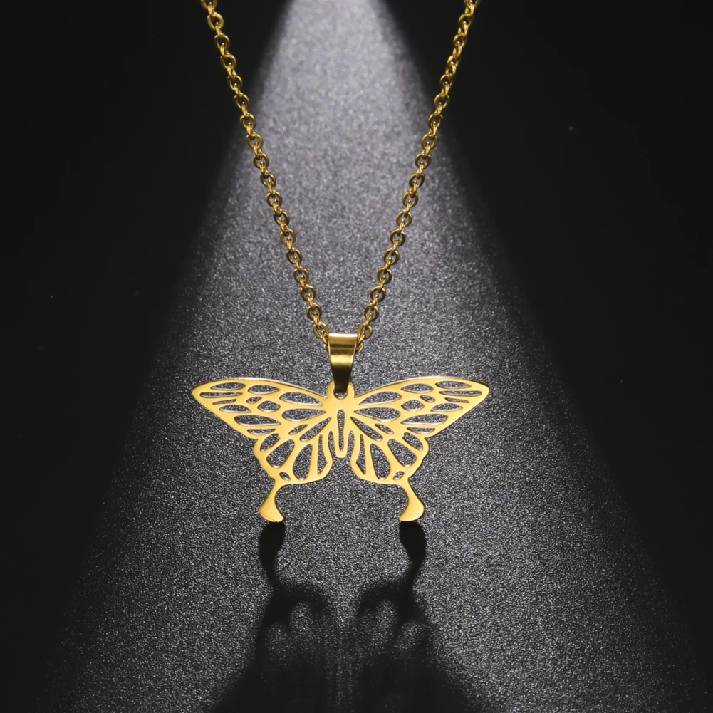 

Teamer Butterfly Necklace for Women Geometric Animal Pendant Choker Necklaces Fashion Stainless Steel Jewelry Friendship Gift