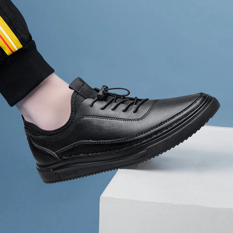 Мужские кожаные повседневные туфли уличные удобные белые кроссовки на плоской