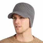 Зимняя мужская стандартная Толстая ветрозащитная шляпа с солнцезащитным козырьком, теплая вязаная шапка с защитой ушей для езды на открытом воздухе, Мужская бейсболка