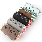 Женские хлопковые носки в Корейском стиле с мультяшным рисунком, розовые, Красные Полосатые носки с кошачьим лицом, женские милые носки с забавными животными