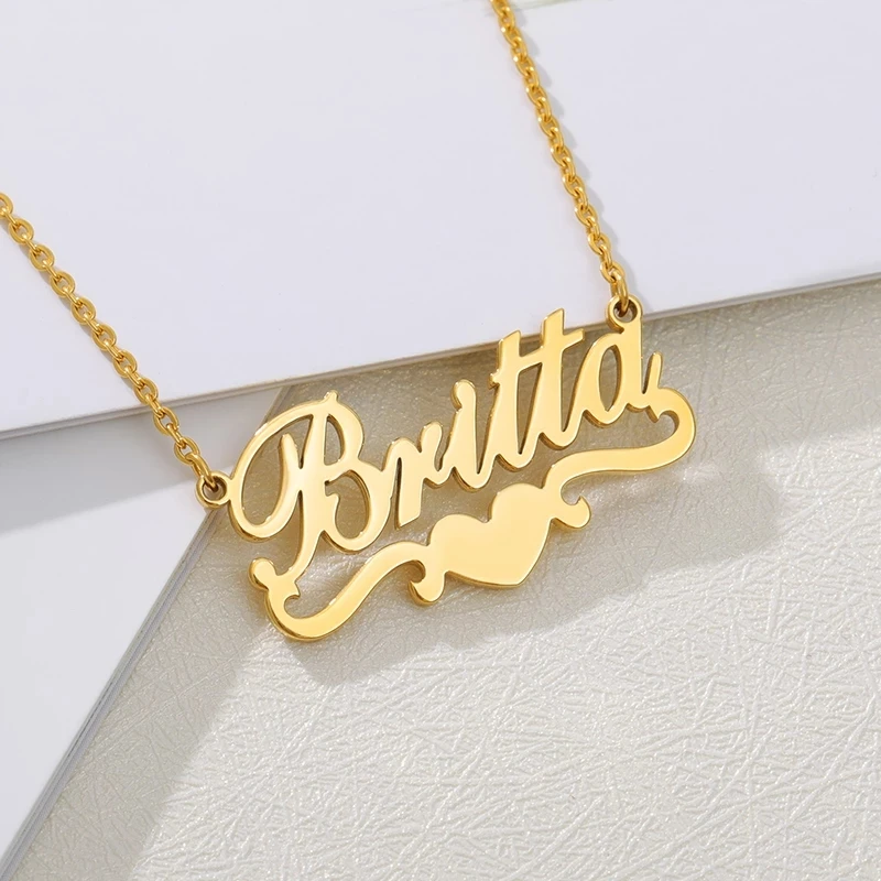 

Custom Name Necklaces For Women Personalized Gold Heart Ribbon Nameplate Necklace Stianless Steel Chain Choker BFF Jewerly Gift