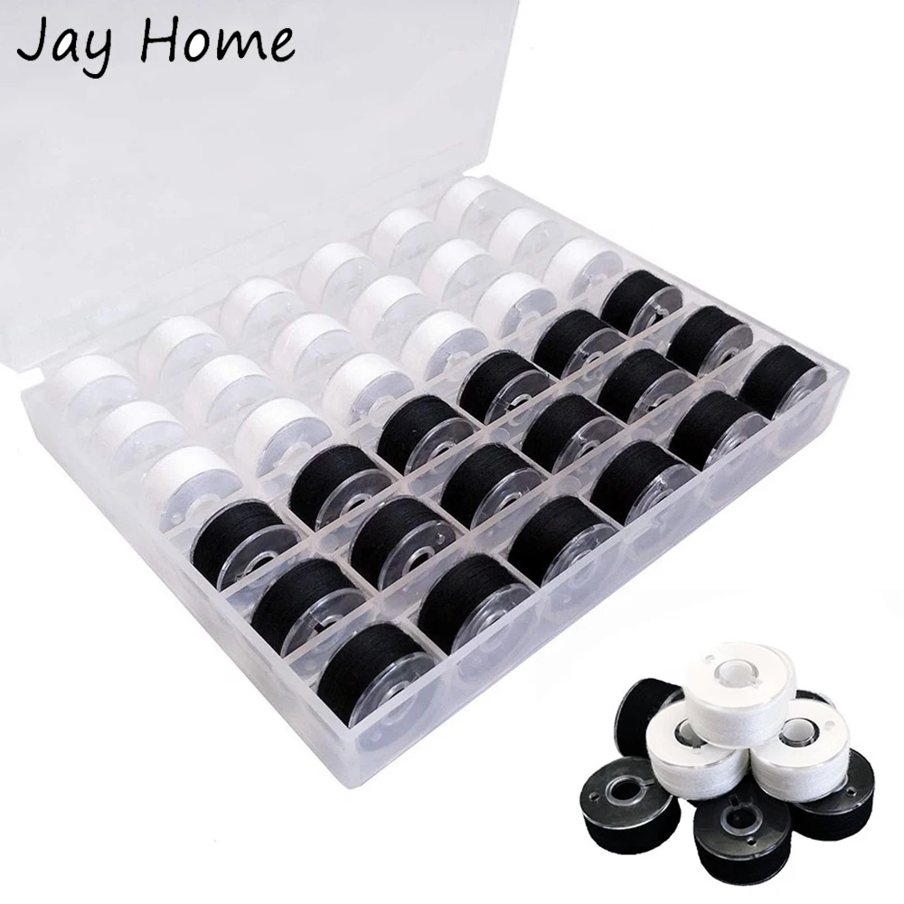 

36Pcs Sewing Bobbins Thread with Plastic Storage Case White Black Sewing Machine Thread Bobbins for Embroidery Needlework Tools