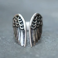 classic retro stainless steel mens ring fashion angel wings classic jewelry accessories adjustable size