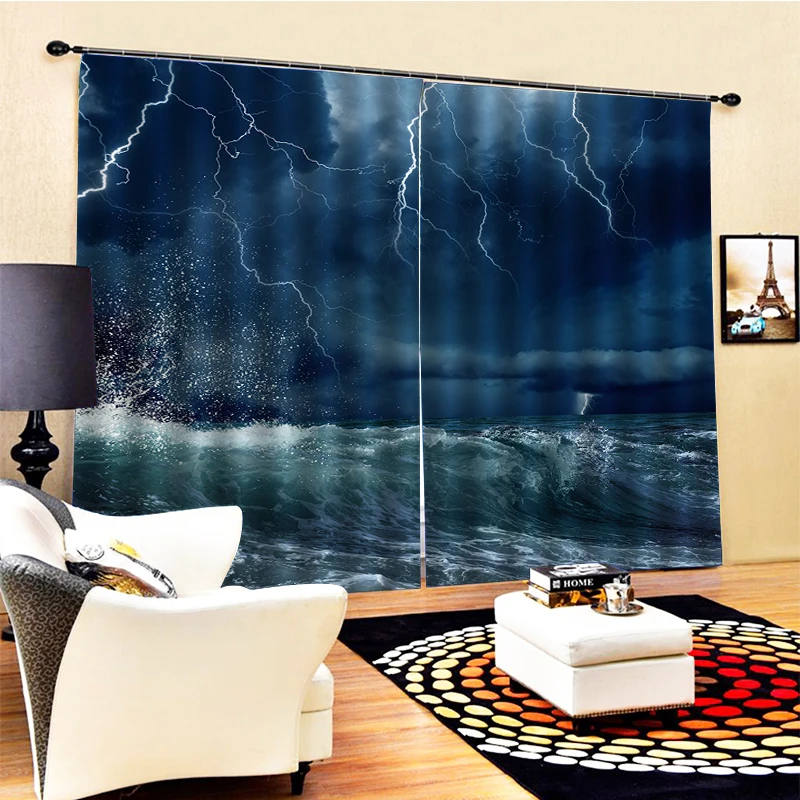 

Beautiful Photo Fashion Customized 3D Curtains blue water curtains 3D Curtain Printing Blockout Polyester Photo Drapes