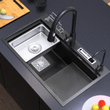Nano-black Staircase Large Single Kitchen Sink 4mm Thickened with Knife Holder Stainless Steel Step Table Under 780x460mm