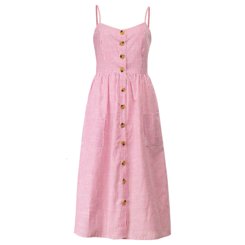Кнопка Полосатый Хлопок Лен с рисунком повседневное летнее платье 2019