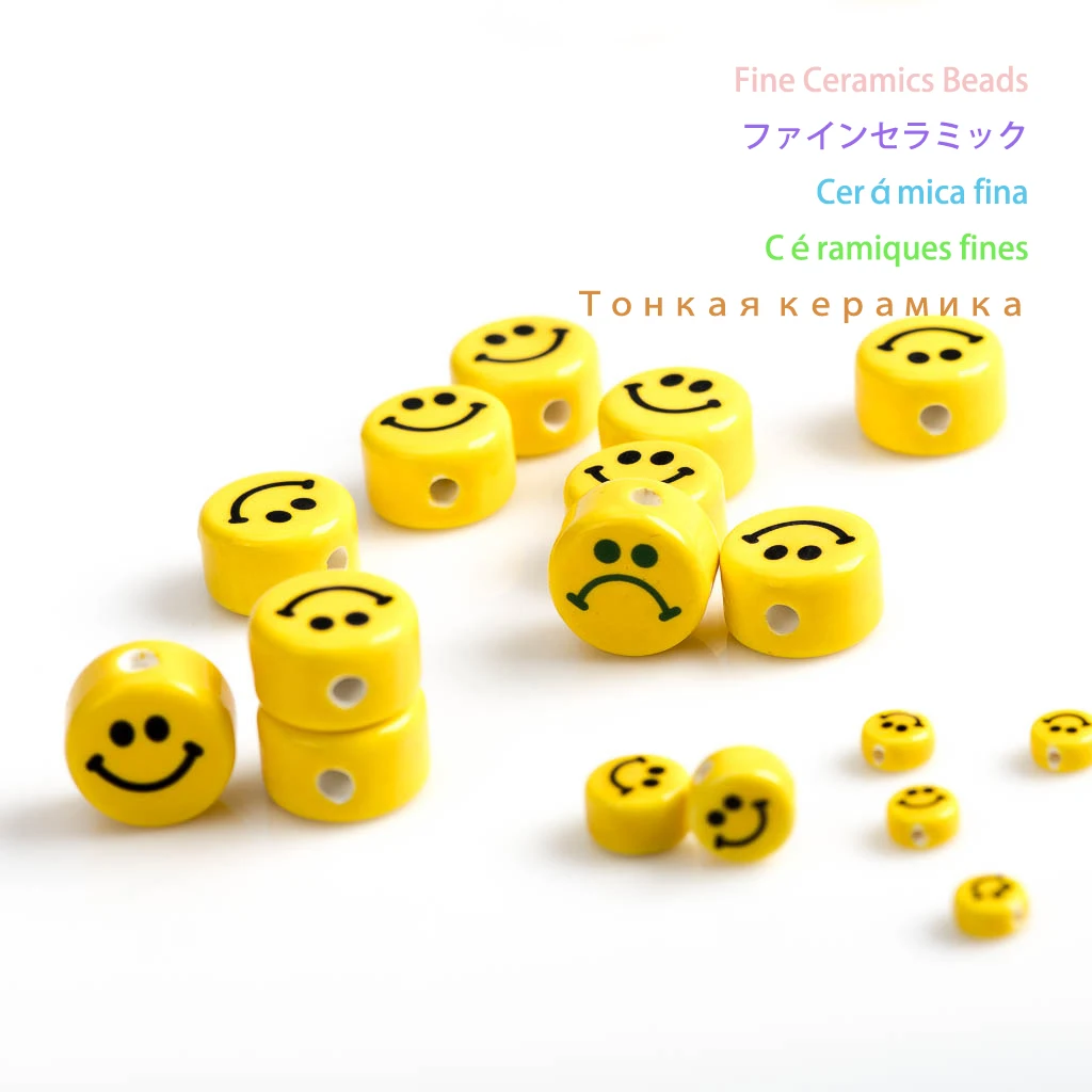 

17# 3 Size 10pcs Smile Yellow Ceramic Beads Pendant Porcelain Bead For Jewelry Making Part Accessories #MY101