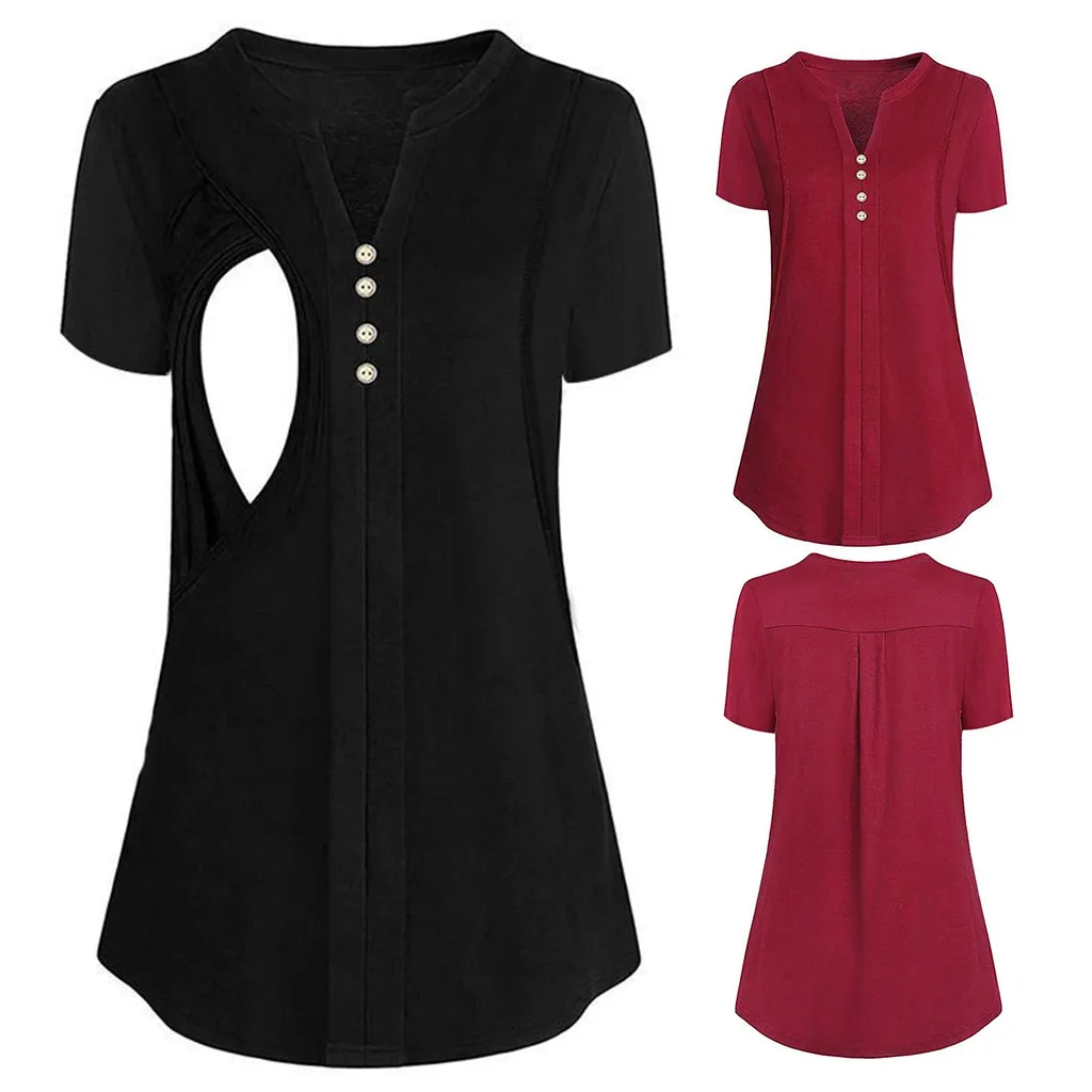 2020 женская блузка для беременных с коротким рукавом однотонные топы кормящих мам