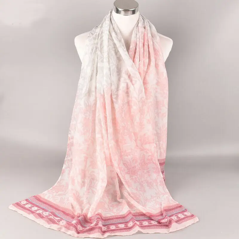 Модный женский длинный хлопковый шарф с принтом в виде цветов Женская