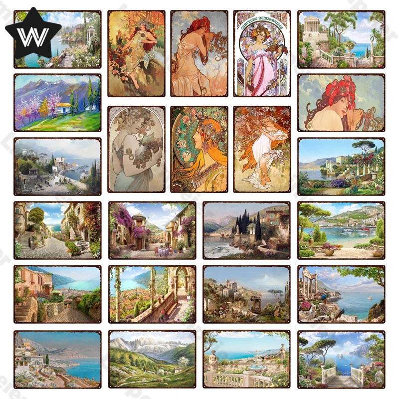 

Landscape Vintage Lady Decoration Plaques Metal Tin Sign Retro Royal Family Kitchen Plate Decoration Accessories 20x30CM Sticker