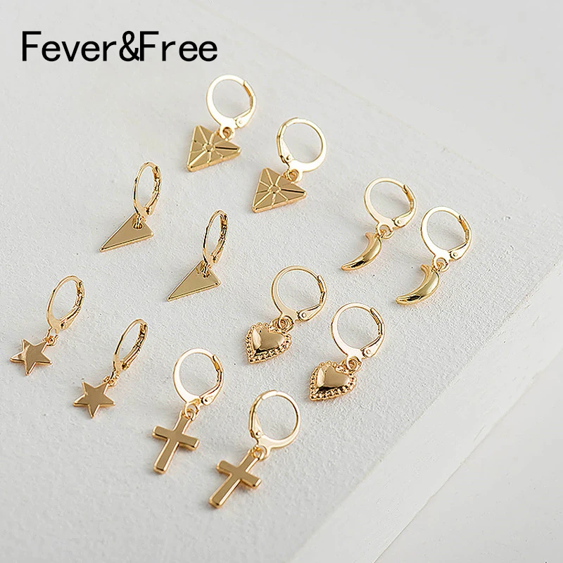 

New Small Gold Color Hoop Earrings Mini Cross Heart Women Cartilage Earrings Fashion Pendientes Jewelry For Lover Gift