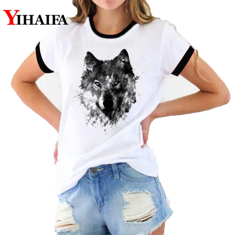 YIHAIFA женские футболки с 3D принтом галактика хипстерский волк животные Белые