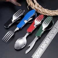 new portable multi tool cutlery multitool flatware utensil bottle can opener fold spork fork tableware picnic camp spoon knife