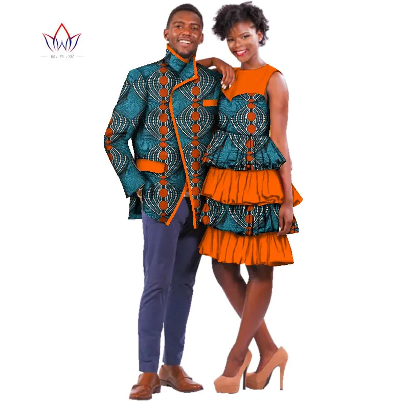Bintarealwax High Quality Sweet Couple Clothes African Wax Print Clothing Bazin Summer Plus Size Clothes for Party BRW WYQ63