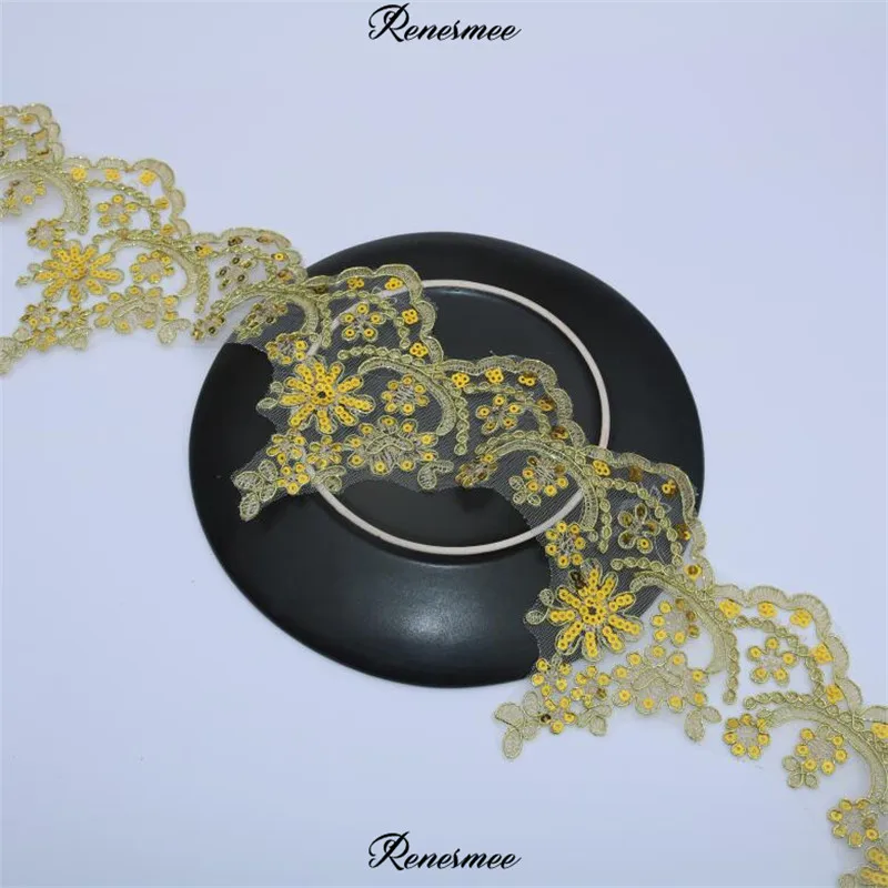 1 ярд 2 вида золотые блестки кружева край полиэстер кружевная с вышивкой отделка