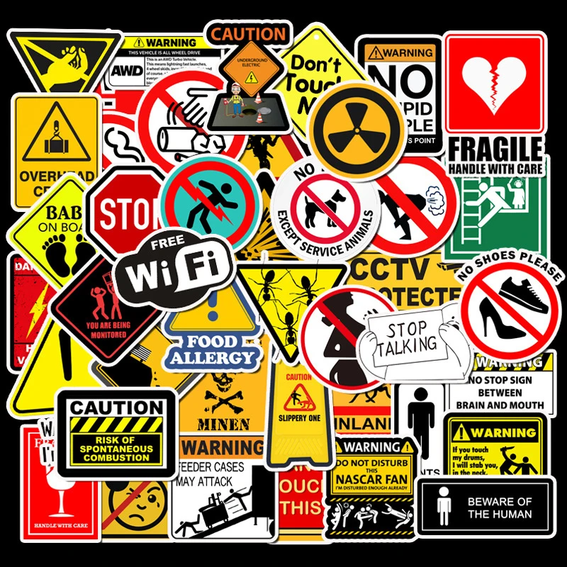 

10/30/50Pcs Warning Stickers Danger Banning Skateboard Motorcycle Car Stickers Classic Toy Cool Decals Laptop Sticker Aesthetic