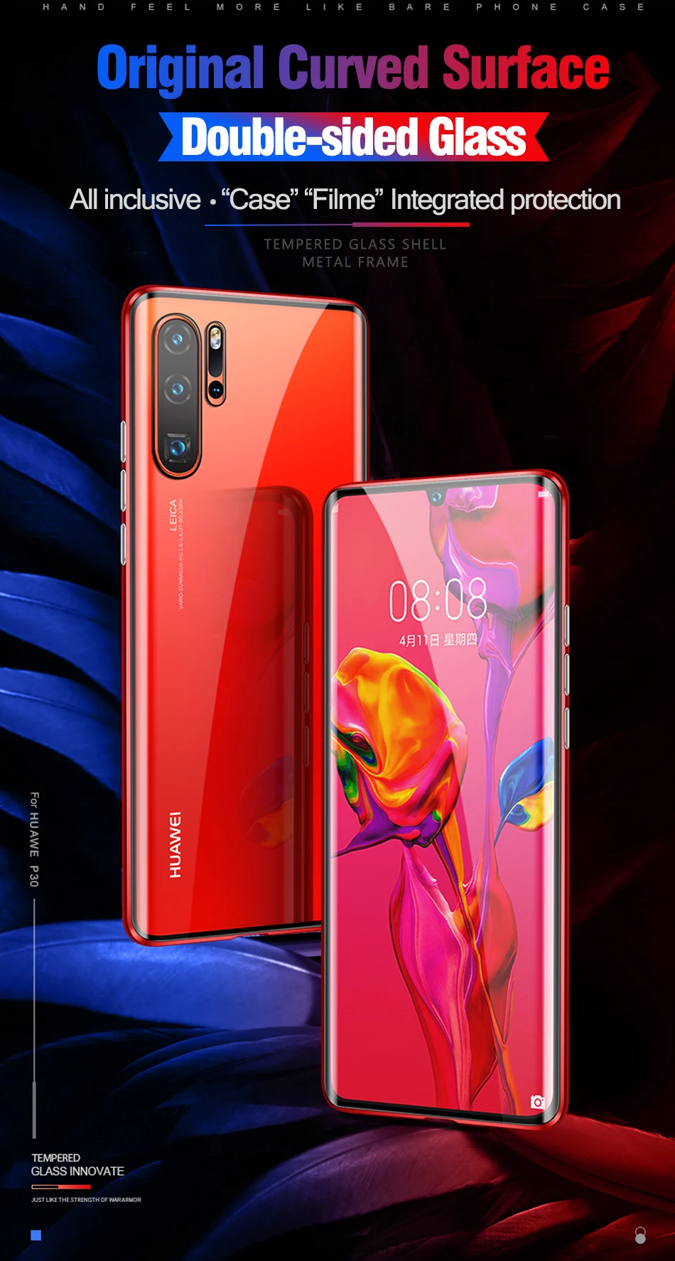 Магнитный адсорбционный металлический чехол для huawei P30 чехол для телефона Lite прозрачное закаленное стекло магнит чехол для huawei P30 Pro P30 Shell