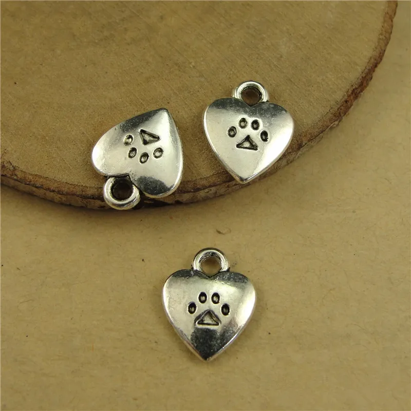 

300Pcs/lot Fashion Cute Bear Paw Heart Charms 12*10MM Dog Paw Love Heart Charms for Jewelry Making