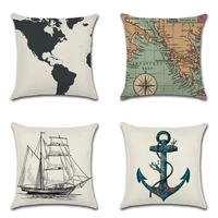 world map cushion covers linen sailboat anchor printing pillow case home decorative living sofa throw pillowcase 4545cm