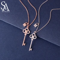 sa silverage 2021 new temperament cool wind rose gold color collarbone chain s925 silver key lock necklace women