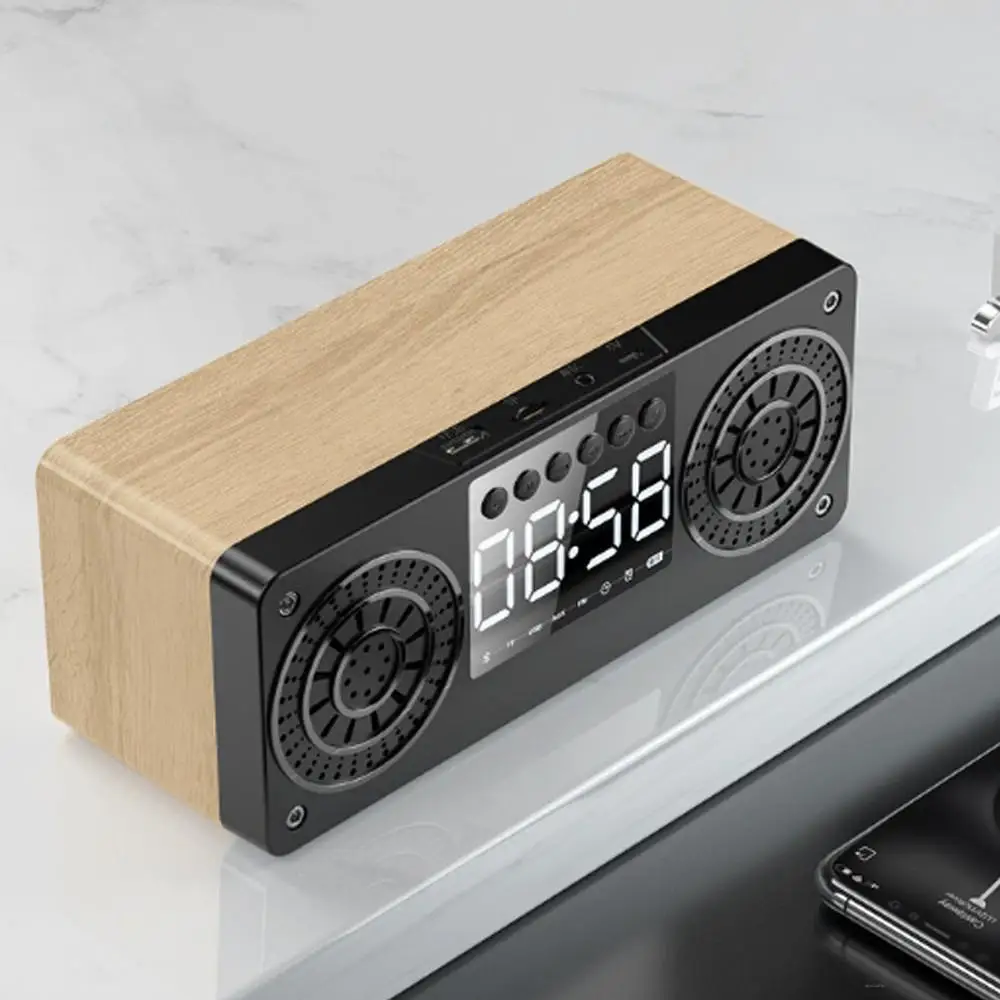 

Многофункциональная деревянная Bluetooth-Колонка со светодиодным дисплеем и будильником, портативная ретро-колонка с сабвуфером, музыкальный ...