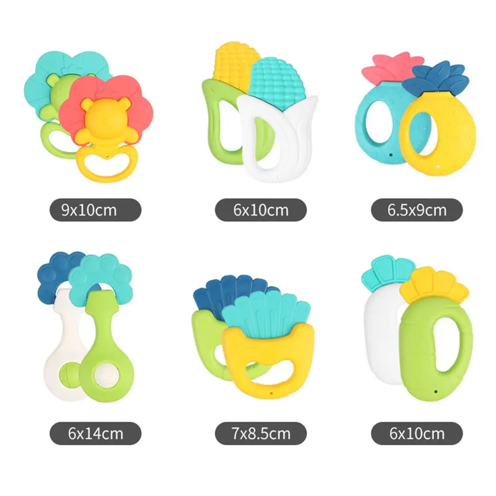 8/12Pcs Candy Color Animal Fruit Baby Hand Grip Rattle Newborns Baby Teether Development Toy