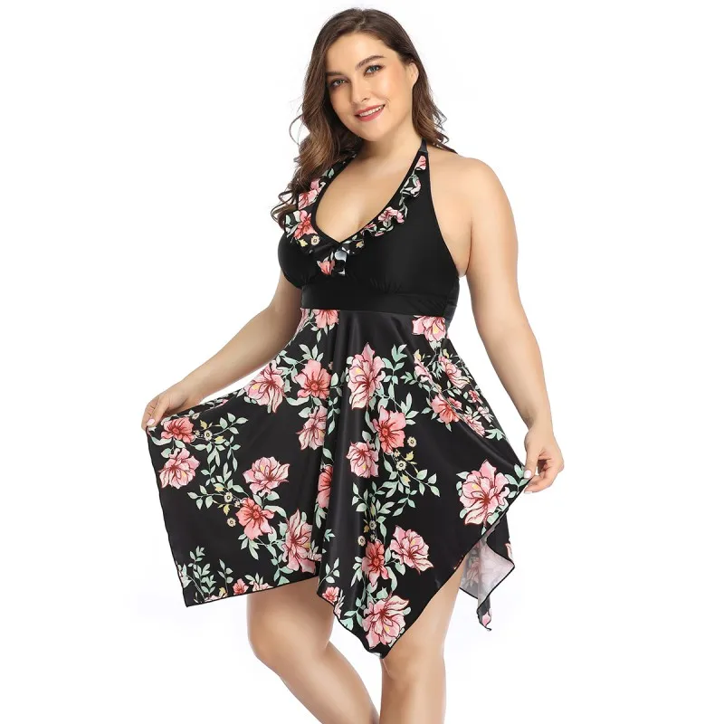 Женский раздельный купальник с цветочным принтом защитой от живота купальный