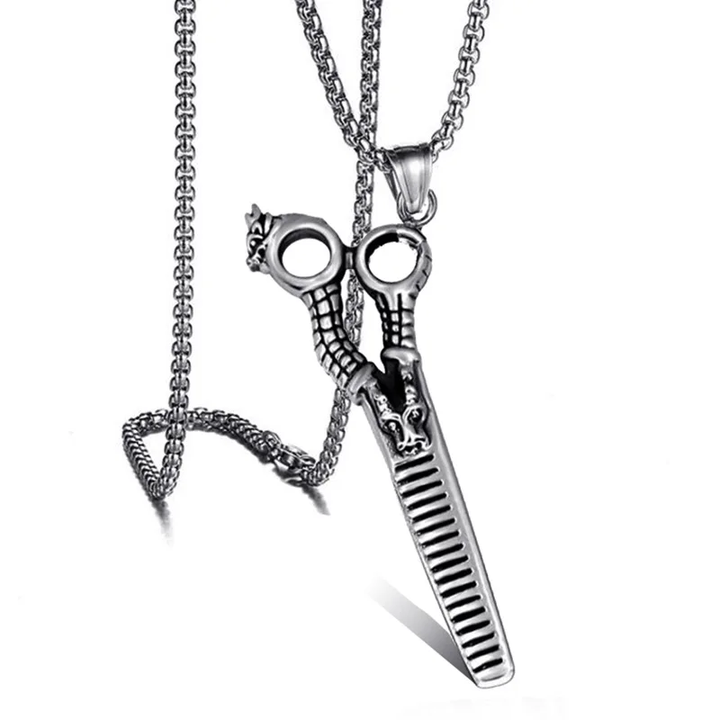 

European And American Style Fashion High Sense Stainless Steel Jewelry Men's Dragon Scissors Pendant Necklace