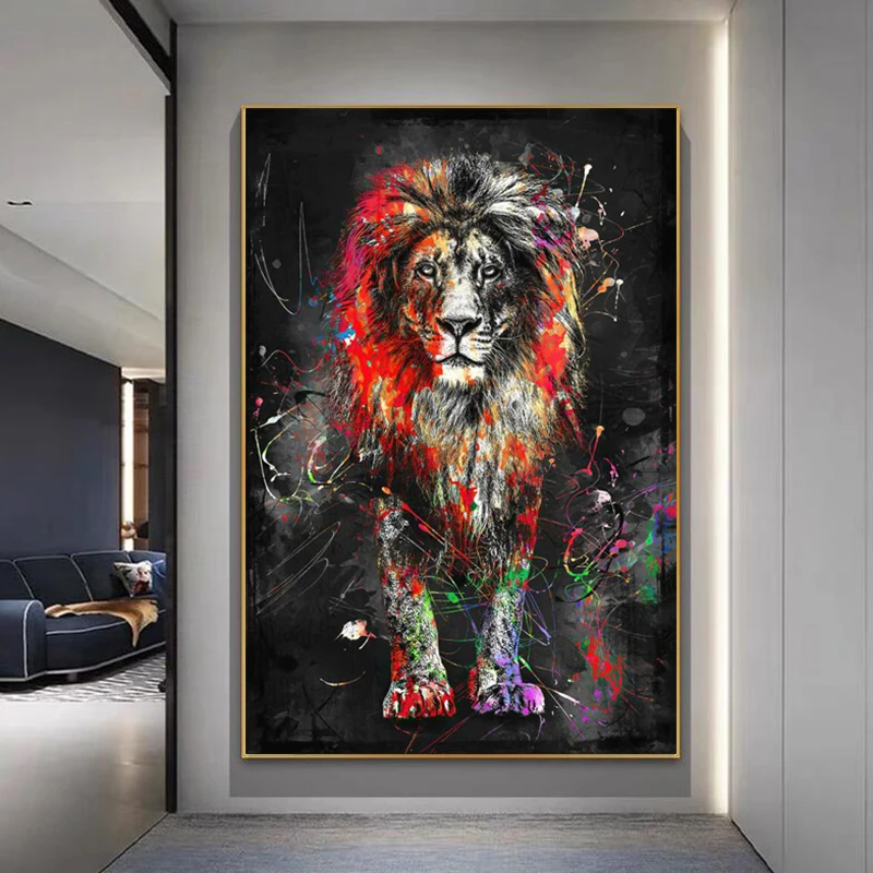 Абстрактная Красочная картина с Львом современный плакат животными и принты