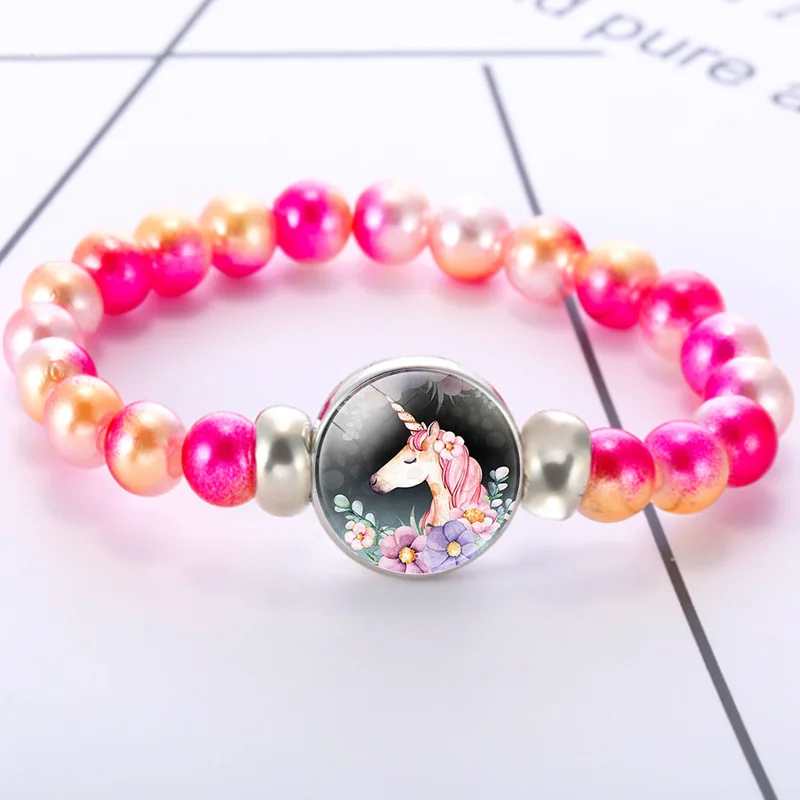 Браслет с бусинами в виде единорога 18 мм кнопки купол кабошон шармы милые