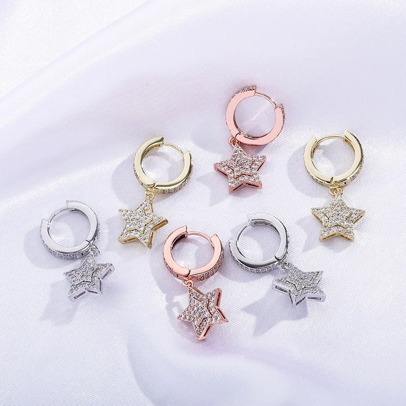 

Minimalist Five-pointed Star Earrings Ice Cube Cubic Zirconia Earrings Hip Hop Fashion Jewelry For Womnen Men Gift